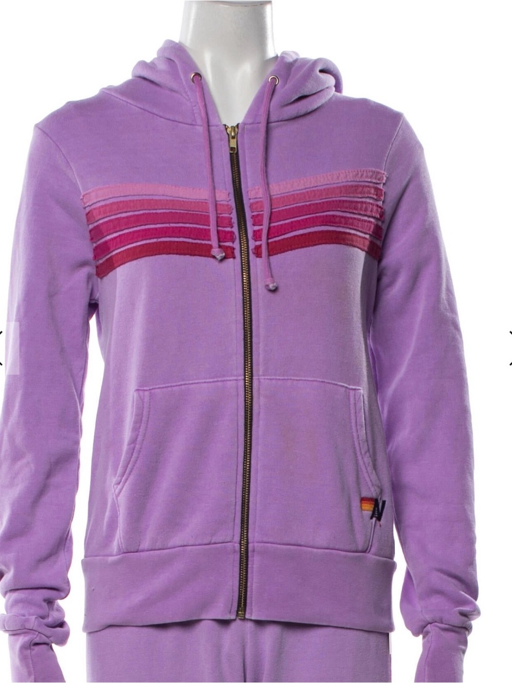 Aviator Nations Women’s Lavender Zip-Up Hoodie with Pink Stripes. Size S